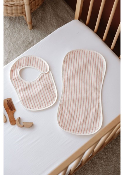 Müslin Önlük ve Omuz Bezi - Line Series - Coral