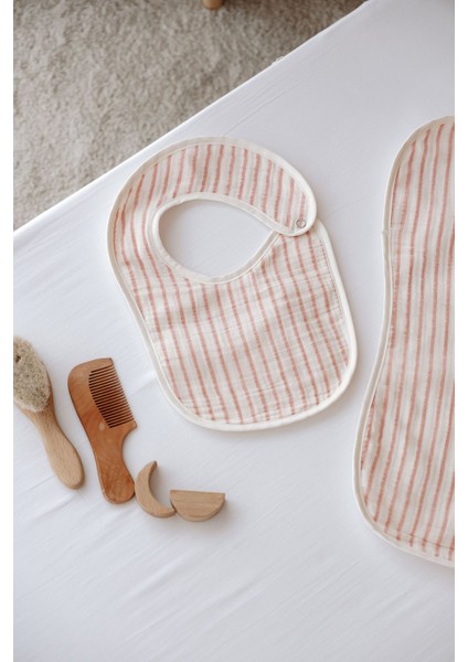 Müslin Önlük ve Omuz Bezi - Line Series - Coral