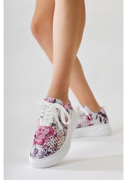Biba Mor Triko Desen Baskılı Bağcıklı Sneaker
