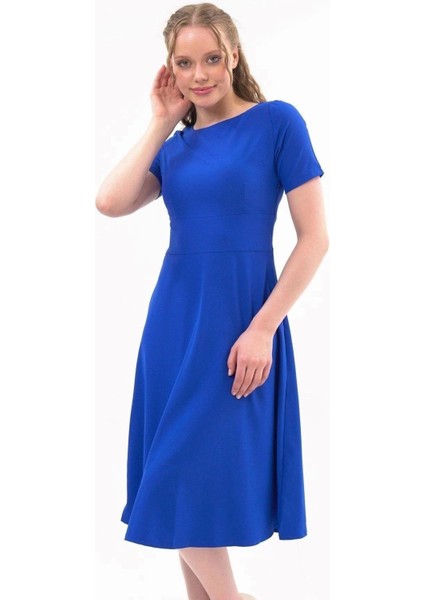 Kadın Bisiklet Yaka Midi Krep Elbise 4442/110 fırsatları