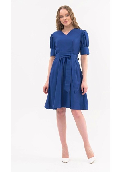 Kadın Yeni Sezon Kuşaklı Cep Detaylı Polyester Krep Elbise 4379 Boy 95 fiyatları