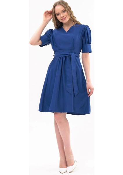 Kadın Yeni Sezon Kuşaklı Cep Detaylı Polyester Krep Elbise 4379 Boy 95 indirimleri