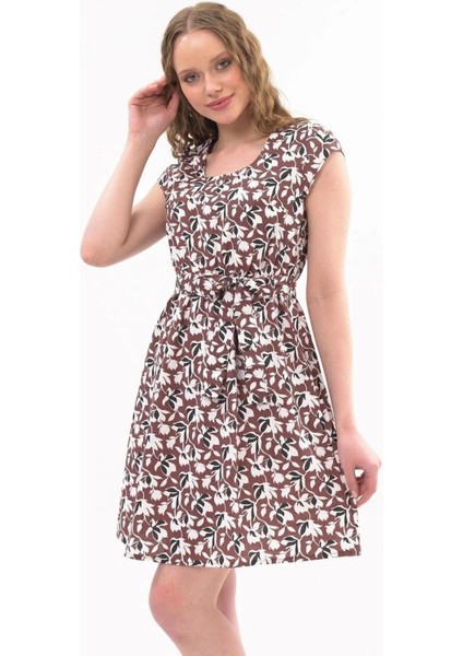 Kadın Kahve kare Yaka cep Detaylı Mini Elbise Elbise 4434-97 fırsatları