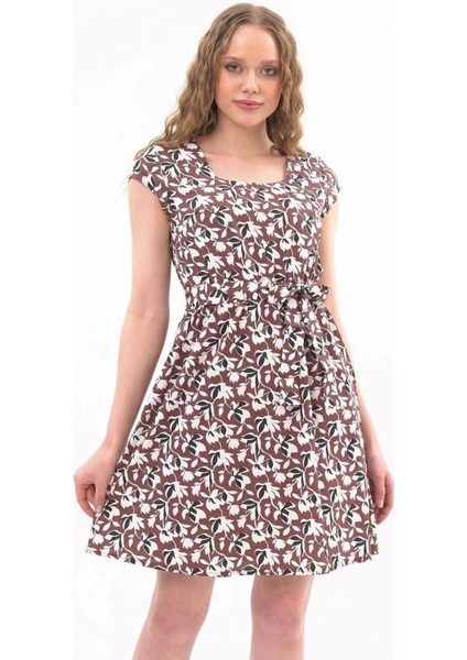 Kadın Kahve kare Yaka cep Detaylı Mini Elbise Elbise 4434-97 indirimleri