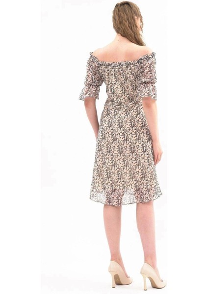 Kadın Madonna Yaka Çıtır Desenli Şifon Elbise 3903/95 modelleri