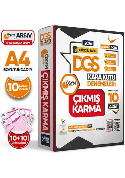 2026 DGS Sayısal-Sözel Ösym Çıkmış Soru Karma Kara Kutu 10'lu Deneme Paketi Türkiye Geneli D. Çözümlü