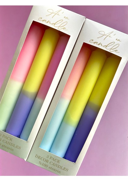 Ae'on Pastel Renkli 3'lü Şamdan Mum (Damlatmaz)