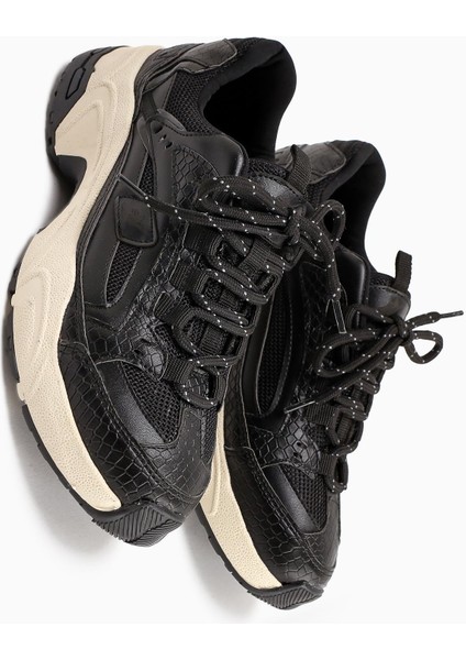 Caisa Siyah Tekstil Detaylı Bağcıklı Kadın Sneakers