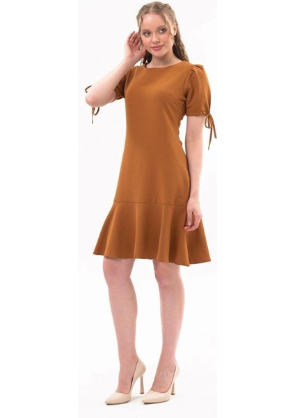 Kadın Taba Pileli kol Bağlama Detaylı Volanlı Midi Boy Elbise 3812-100 fiyatları