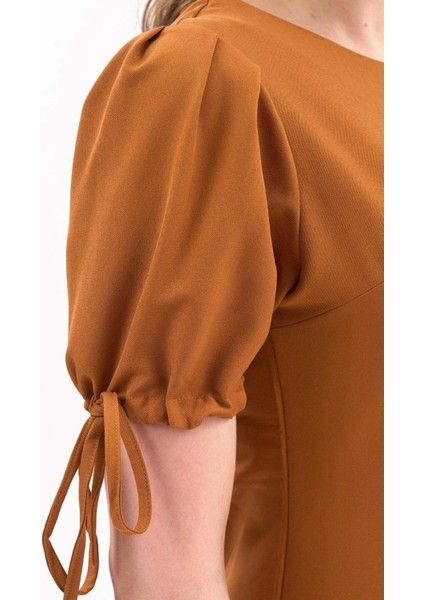 Kadın Taba Pileli kol Bağlama Detaylı Volanlı Midi Boy Elbise 3812-100 indirimleri