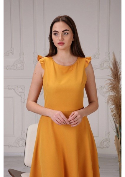 Kadın Renk Hardal Omuz Detaylı Midi Boy Elbise 4321-95 fiyatları