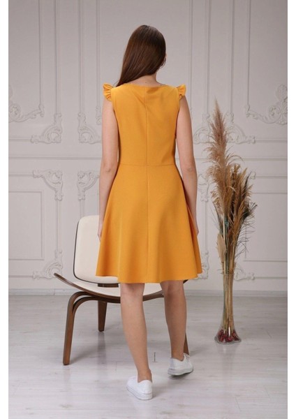 Kadın Renk Hardal Omuz Detaylı Midi Boy Elbise 4321-95 indirimleri