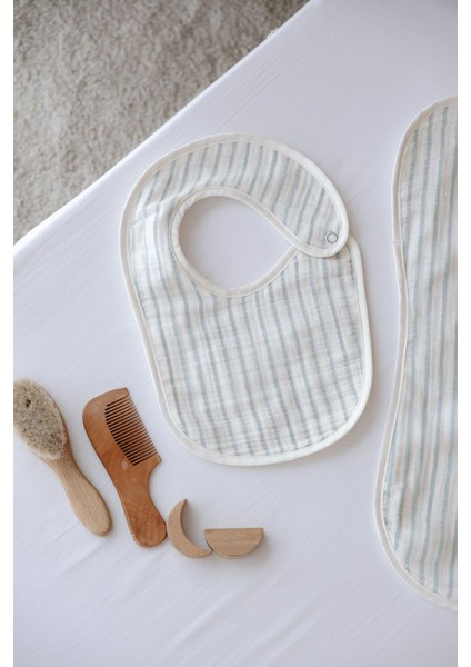 Müslin Önlük ve Omuz Bezi - Line Series - Blue