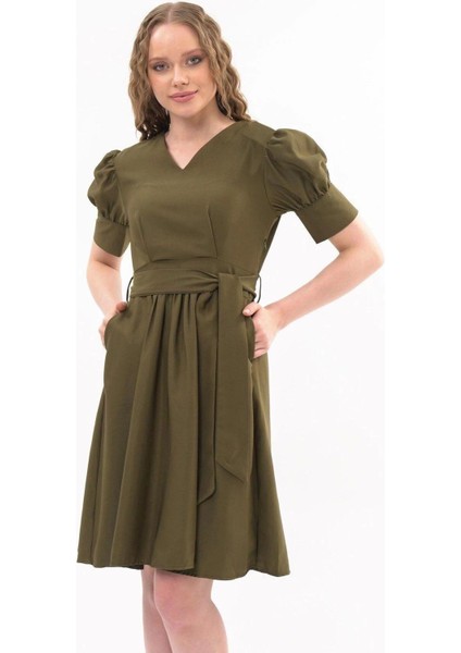 Kadın Yeni Sezon Kuşaklı Cep Detaylı Polyester Krep Elbise 4379 Boy 95 fırsatları