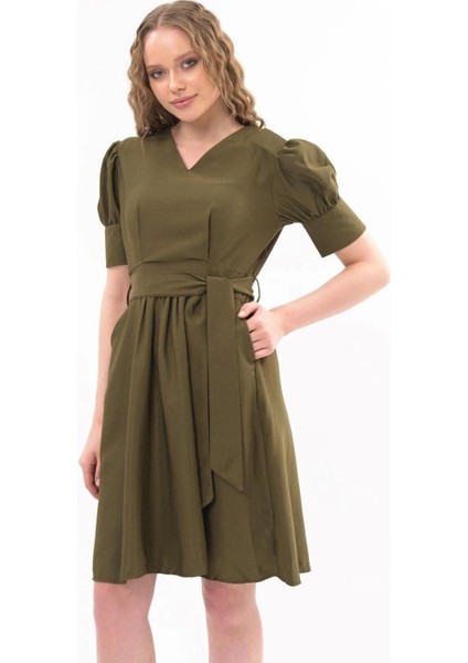 Kadın Yeni Sezon Kuşaklı Cep Detaylı Polyester Krep Elbise 4379 Boy 95 indirimleri