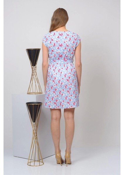 Kadın Mavi kare Yaka cep Detaylı Mini Elbise 4434-97 indirimleri