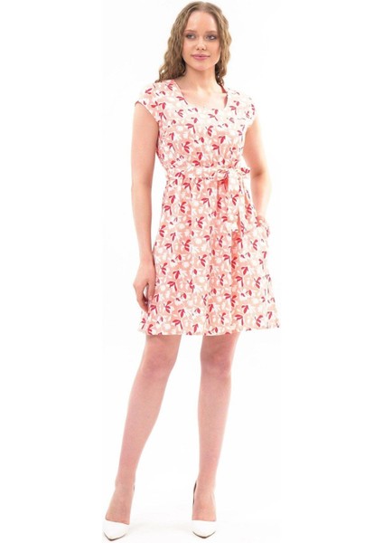 Kadın Somon kare Yaka cep Detaylı Mini Elbise 4434-97 modelleri