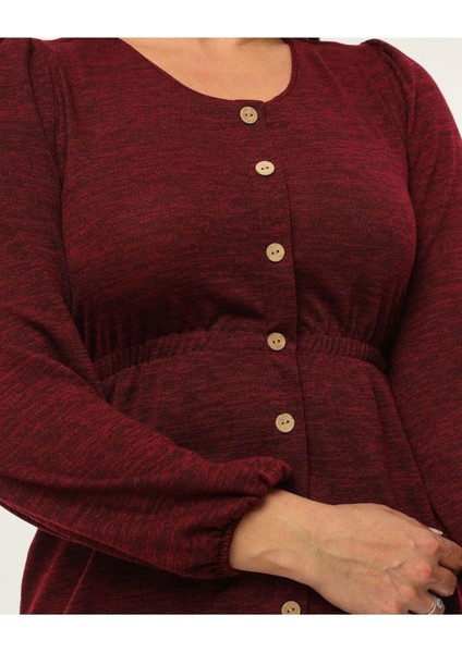 Kadın bordo Uzun Kollu Beli Lastikli Düğme Detaylı Triko Elbise 4482-105 indirimleri