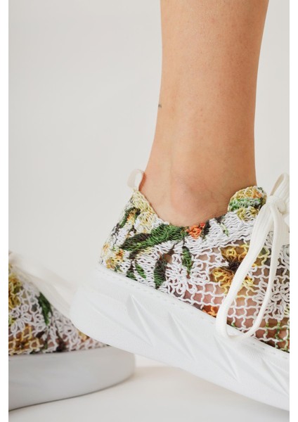 Biba Sarı Triko Desen Baskılı Bağcıklı Sneaker modelleri