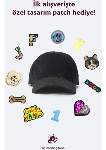 Unisex, 100% Koton, Janti Fox Patchleriyle Tasarlanabilir ve Ayarlanabilir Siyah Şapka