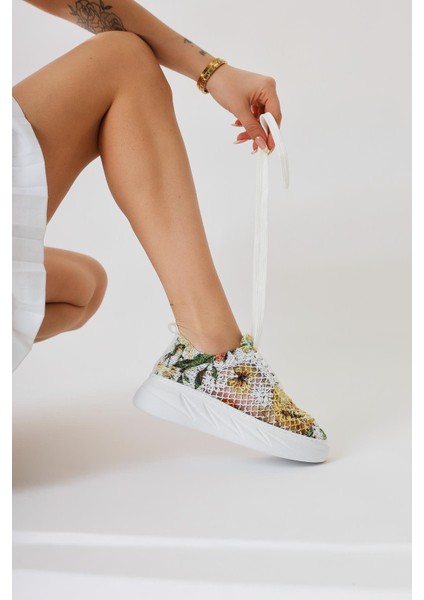 Biba Sarı Triko Desen Baskılı Bağcıklı Sneaker fırsatları