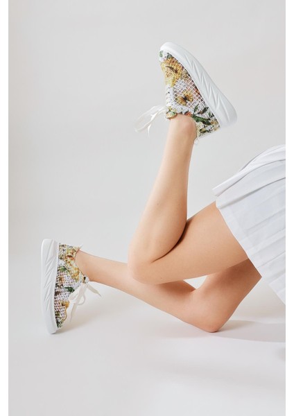 Biba Sarı Triko Desen Baskılı Bağcıklı Sneaker indirimleri