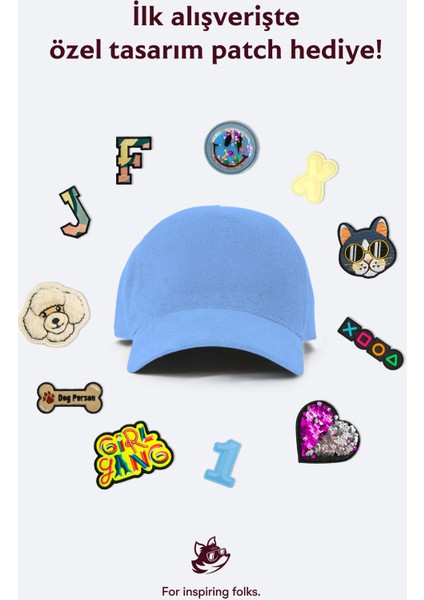 Unisex, 100% Koton, Janti Fox Patchleriyle Tasarlanabilir ve Ayarlanabilir Mavi Şapka
