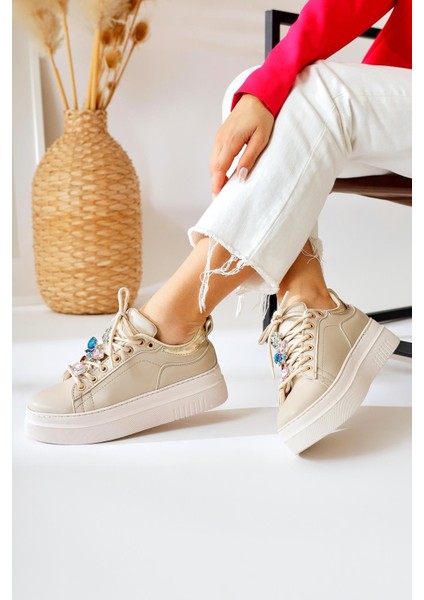 Deena Bej Kalın Tabanlı Taş Detaylı Sneakers fiyatları