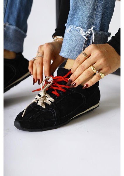 Hakiki Deri Sue Siyah Süet Çift Bağcıklı Sneakers fiyatları