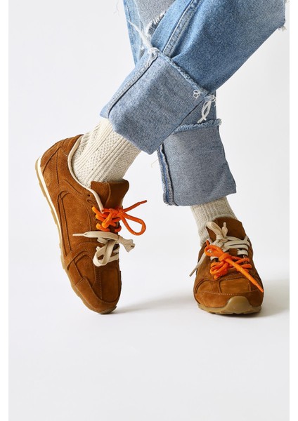 Hakiki Deri Sue Taba Süet Çift Bağcıklı Sneakers fırsatları