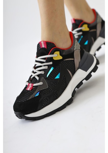 Moe Siyah File Detaylı Bağcıklı Sneakers
