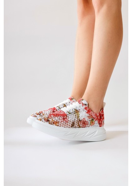 Biba Kırmızı Triko Desen Baskılı Bağcıklı Sneaker fiyatları