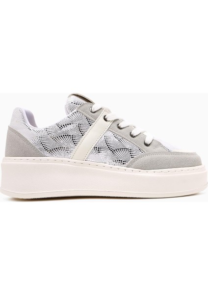 Julissa Beyaz Süet Parlak Desenli Kalın Taban Kadın Sneakers