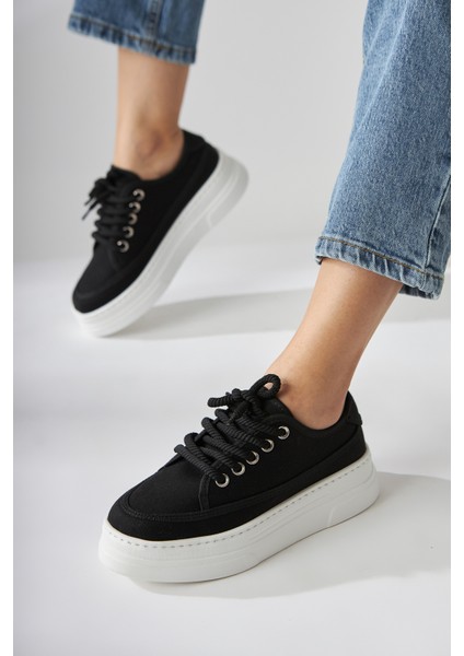 Sassa Siyah Yüksek Tabanlı Bağcıklı Kadın Sneaker indirimleri