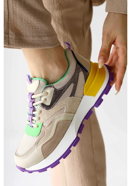 Netta Çok Renkli (Yeşil) File Detaylı Bağcıklı Sneakers fiyatları