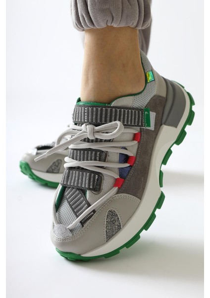 Nely Gri Asimetrik Bağcıklı Sneakers