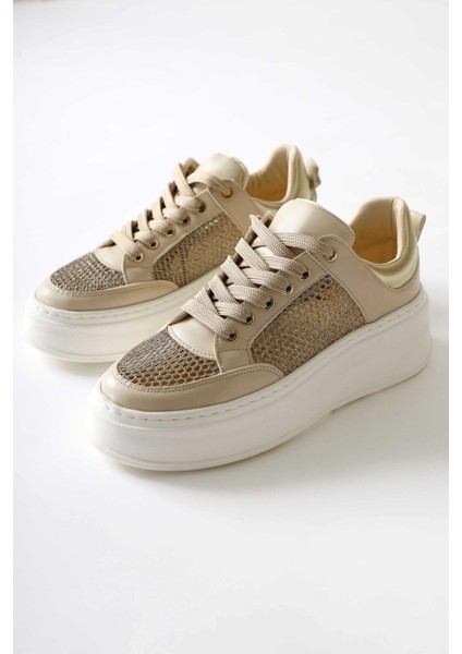 Emilina Krem Fileli Bağcıklı Sneakers
