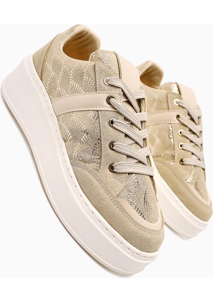 Julissa Bej Süet Parlak Desenli Kalın Taban Kadın Sneakers