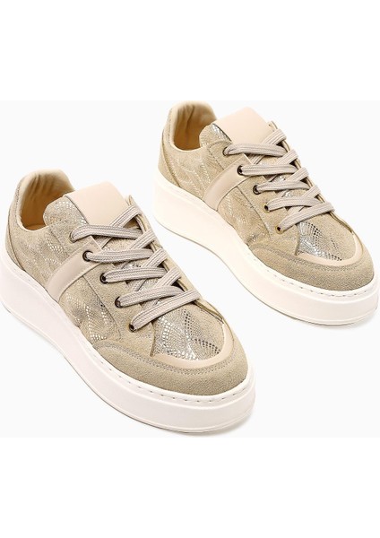 Julissa Bej Süet Parlak Desenli Kalın Taban Kadın Sneakers modelleri
