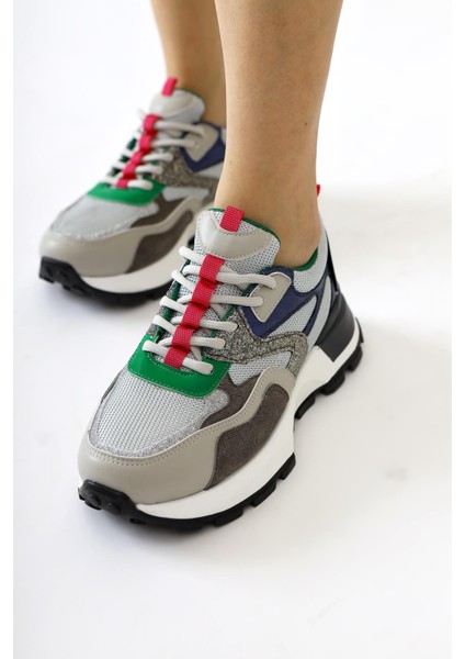 Netta Gri File Detaylı Bağcıklı Sneakers