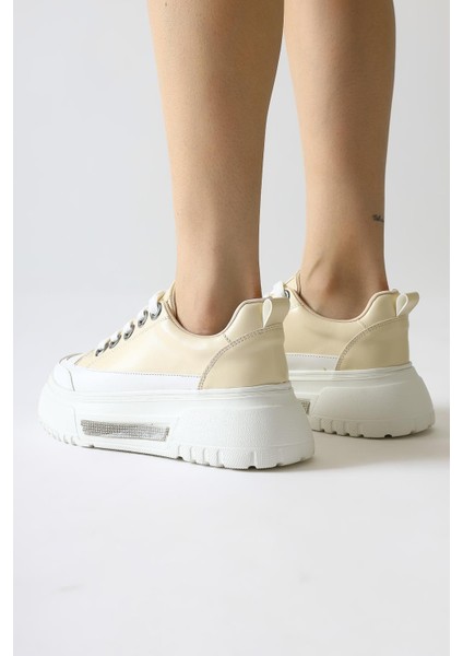 Rosella Bej Kalın Tabanlı Taş Detaylı Bağcıklı Sneakers fırsatları