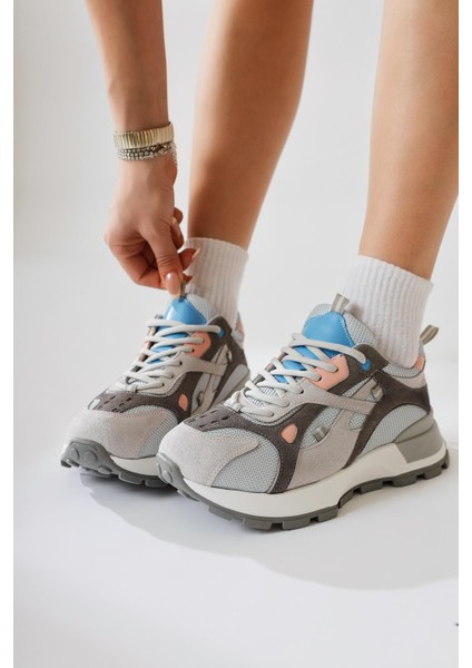 Siska Mavi-Gri Bağcıklı Yüksek Taban Sneakers