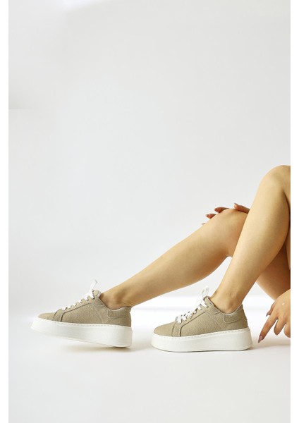Lubica Krem Süet Oval Butunlu Kalın Tabanlı Sneakers modelleri