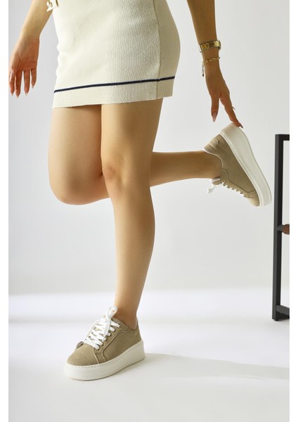 Lubica Krem Süet Oval Butunlu Kalın Tabanlı Sneakers fırsatları