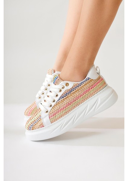 Silfa Gök Kuşağı Örgü Desenli Yüksek Taban Bağcıklı Sneakers