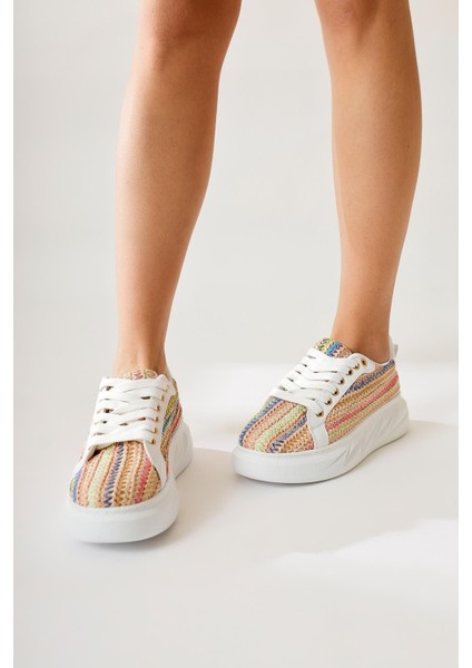Silfa Gök Kuşağı Örgü Desenli Yüksek Taban Bağcıklı Sneakers fırsatları