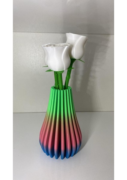 3D Baskı Gri Dekoratif Plastik Vazo – Özgün Tasarım Raf & Masa Süsü