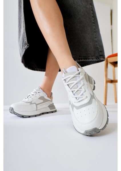 Sin Beyaz Bağcıklı Yüksek Taban Sneakers