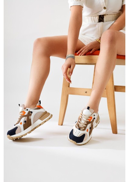 Siska Lacivert-Krem Bağcıklı Yüksek Taban Sneakers