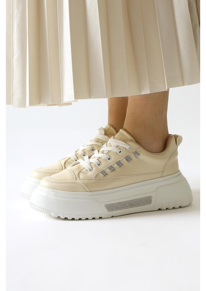 Tram Bej Kalın Tabanlı Taş Detaylı Bağcıklı Sneakers fiyatları